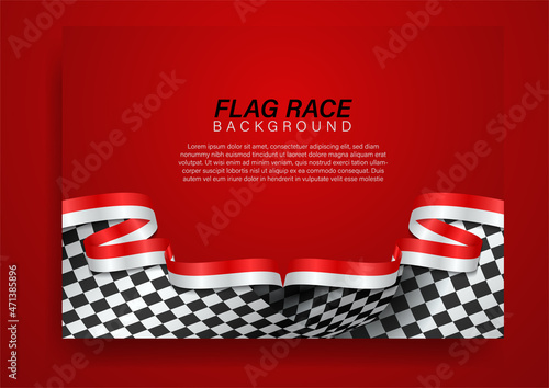 racing flag with Indonesia, America, Monaco, Malaysia, Singapore flag color ribbon, Vector Illustration