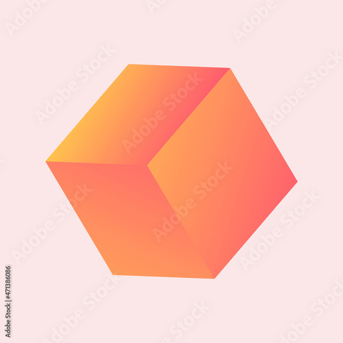 Gradient orange cube, geometric collage element vector
