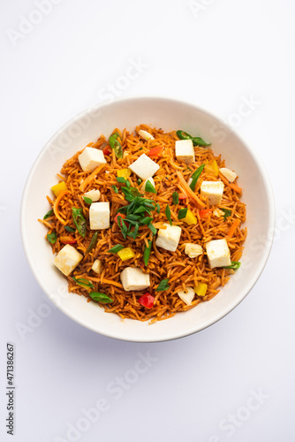 Schezwan or Szechuan paneer fried rice with