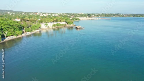 Aerial view of beach Luci Landia with hotel resort during sunny day - Barahona,Dominican Republic photo