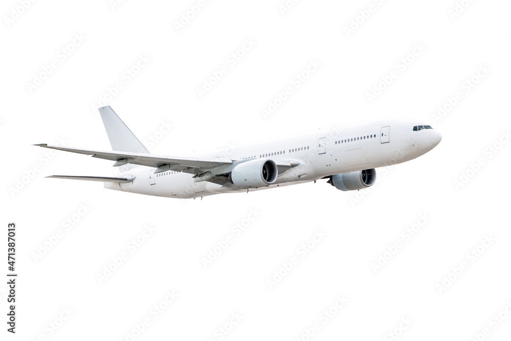 Flying white wide body passenger airplane isolated on white background Flying white wide body passenger airplane isolated on white background