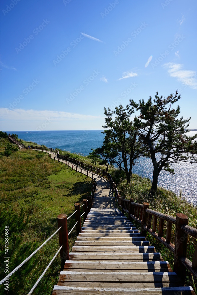 a wonderful seascape with a seaside walkway