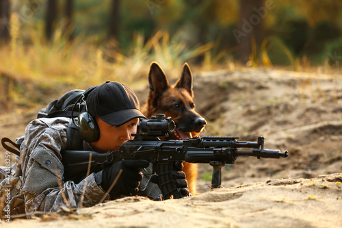 Soldier with military worki...