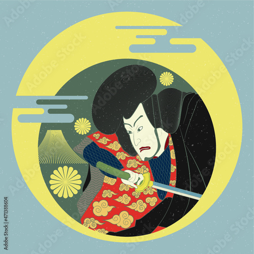Graphic of Japanese samurai traditional art. Vector illustration.