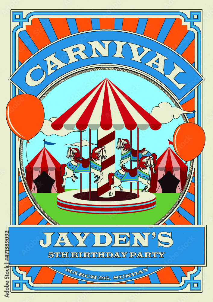Carnival funfair birthday invitation template. Vector Illustration. Carnival funfair birthday invitation template. Vector Illustration.
