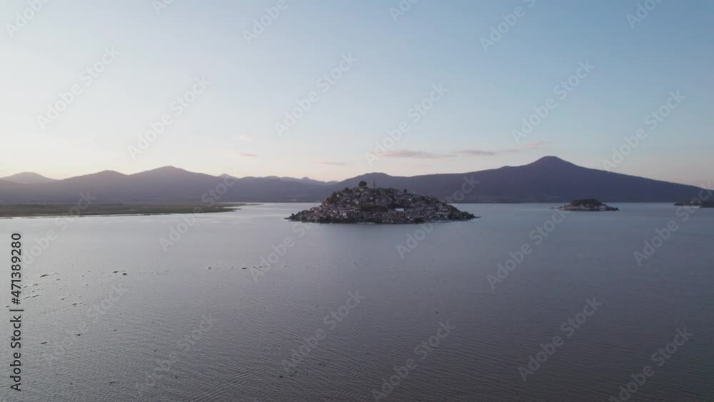 Aerial shot of orbit of the island of Janitzio Aerial shot of orbit of the island of Janitzio