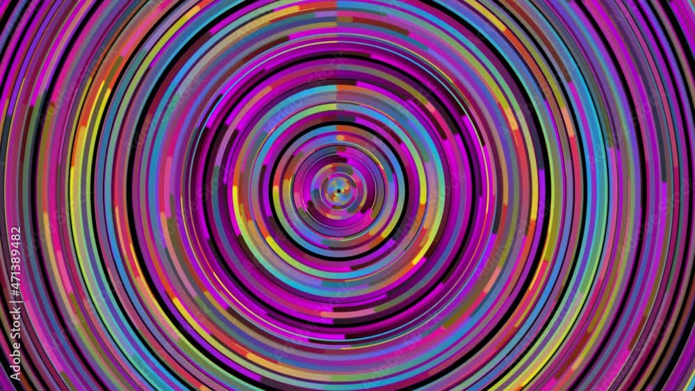 Multi Colored Circles and Rings Lines. 3d Rendering Abstract Background From Different Round Particles 4K Seamless Loop Multi Colored Circles and Rings Lines. 3d Rendering Abstract Background From Different Round Particles 4K Seamless Loop