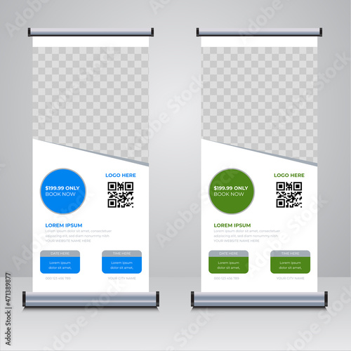 Travelling business advertisement roll up banner design template
