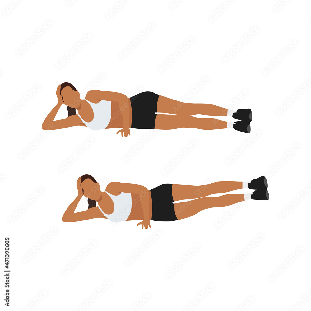 Woman doing Side leg lifts exercise. Flat vector illustration isolated on white background Woman doing Side leg lifts exercise. Flat vector illustration isolated on white background