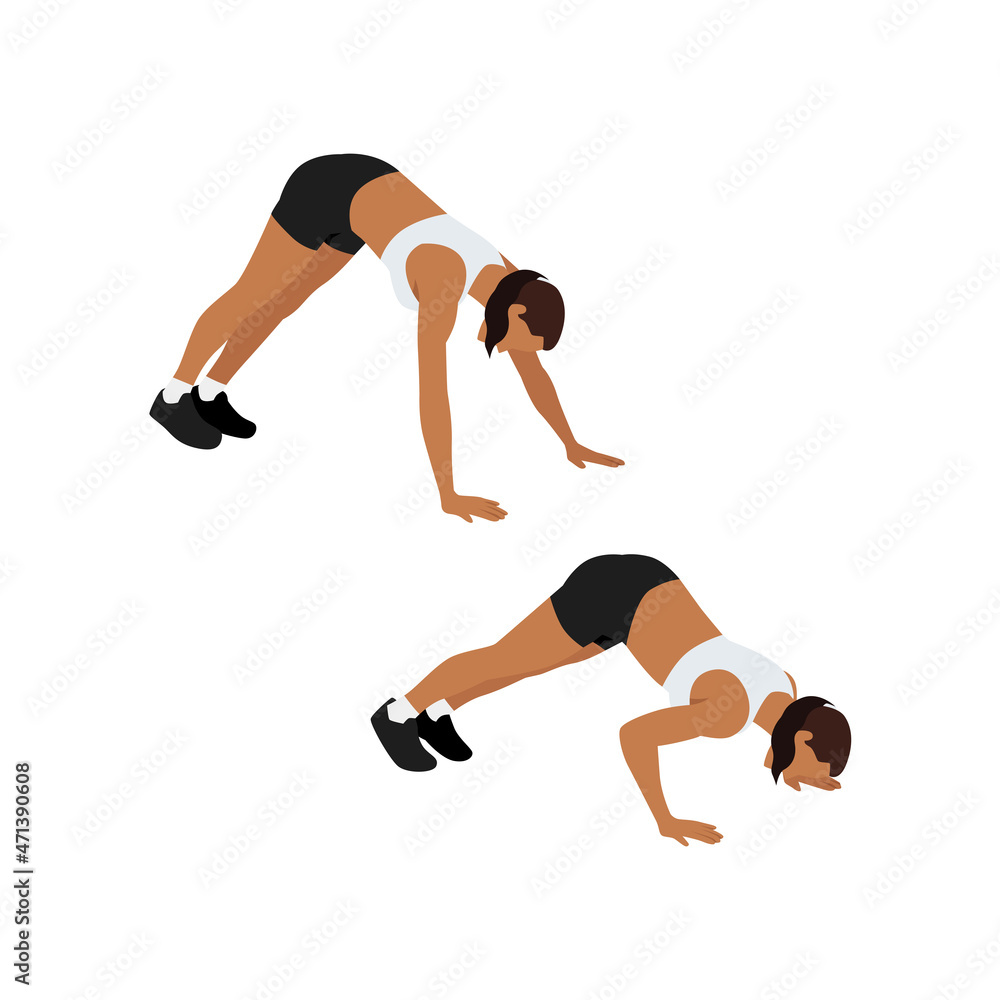 Woman doing Pike pushup exercise. Flat vector illustration isolated on white background Woman doing Pike pushup exercise. Flat vector illustration isolated on white background
