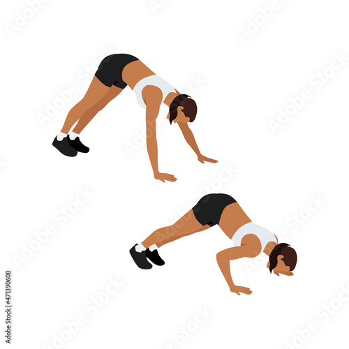 Woman doing Pike pushup exercise. Flat vector illustration isolated on white background