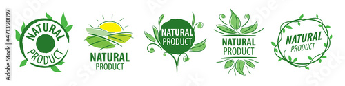 A set of vector logos of a natural product on a white background