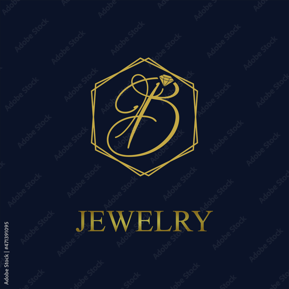 Golden Initial B Letter in Geometric hexagon with diamond for Jewelry business logo vector idea Golden Initial B Letter in Geometric hexagon with diamond for Jewelry business logo vector idea