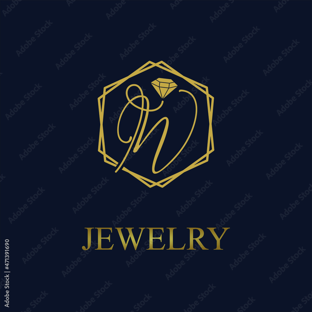 Golden Initial W Letter in Geometric hexagon with diamond for Jewelry business logo vector idea Golden Initial W Letter in Geometric hexagon with diamond for Jewelry business logo vector idea