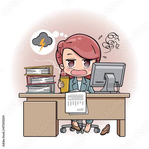 A female employee or business woman stressed and exhausted 