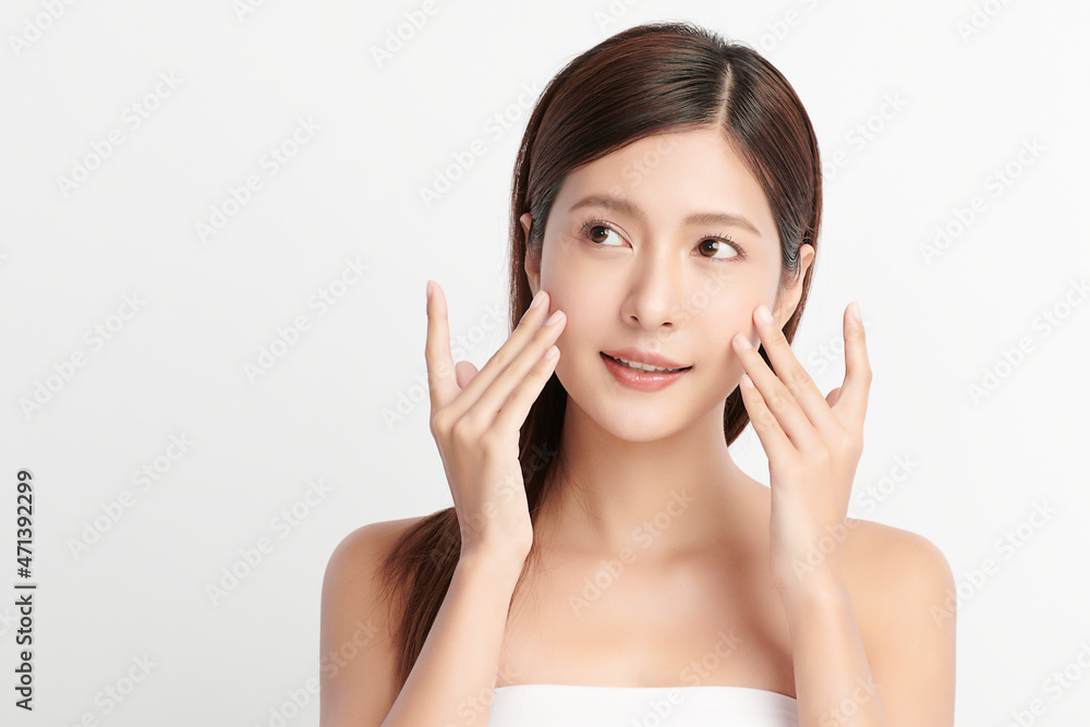 Beautiful young asian woman with clean fresh skin on white background, Face care, Facial treatment, Cosmetology, beauty and spa, Asian women portrait. Beautiful young asian woman with clean fresh skin on white background, Face care, Facial treatment, Cosmetology, beauty and spa, Asian women portrait.