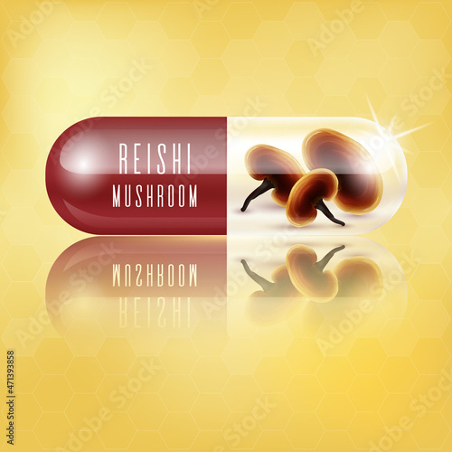 Obraz na plátně Reishi mushroom (Ganoderma lucidum) in capsules