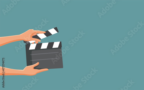 Hands Holding Film Slate Vector Cartoon Illustration