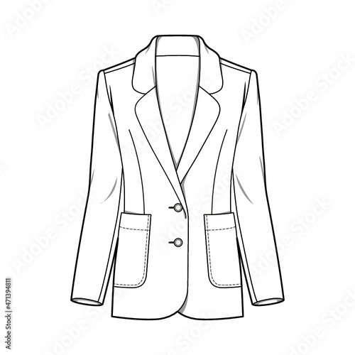 Outer Jacket Fashion Flat Sketch Template
