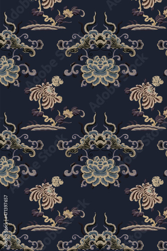 Oriental Chinese art vector flower pattern background