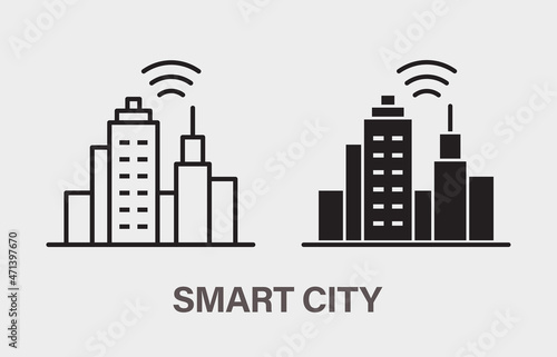 Smart city icon on white background. Vector illustration.