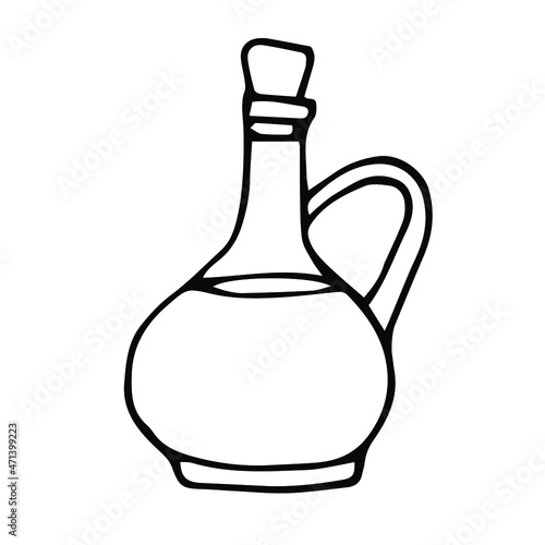 Olive oil bottle vector illustration, hand drawing doodle