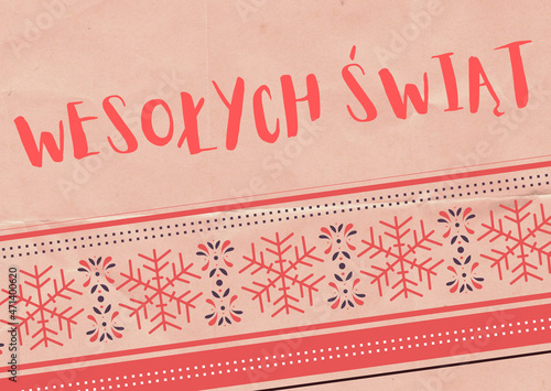 Modern Merry Christmas postcard - polish language version