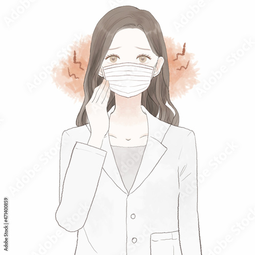 不織布マスク着用による摩擦・炎症に悩む女性医師