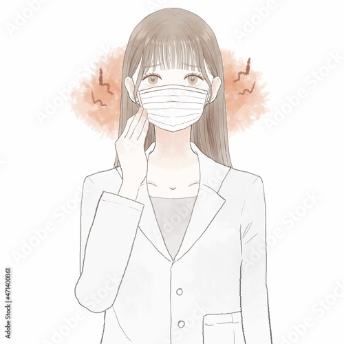 不織布マスク着用による摩擦・炎症に悩む女性医師