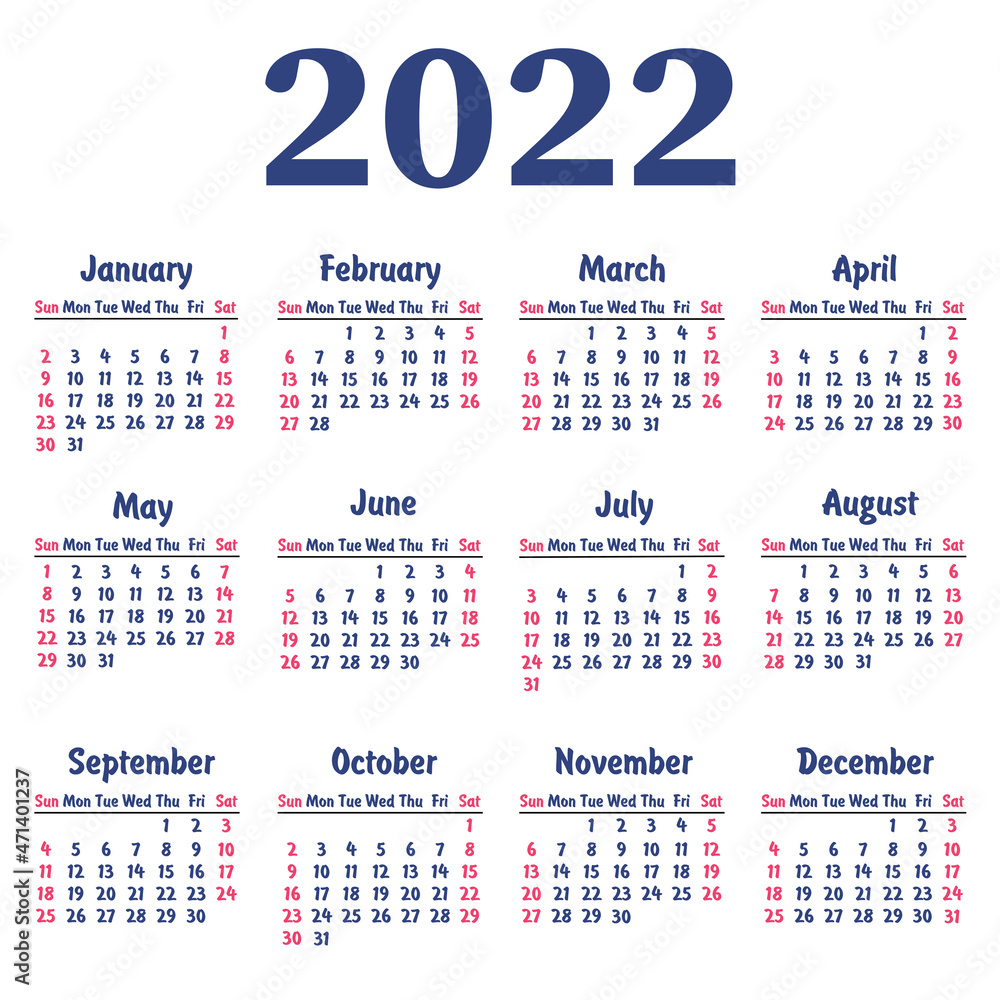 2022 English Calendar Print Out, 2022 Weekly Calender, 2022 Planner ...