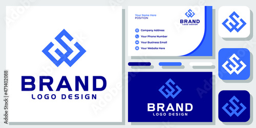 Initials Letters WS SW Geometric Modern Simple Monogram Logo Design with Business Card Template