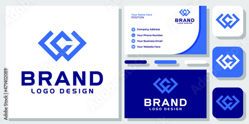 Initials Letters WC CW Geometric Modern Simple Monogram Logo Design with Business Card Template