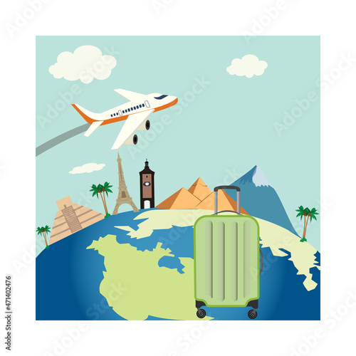 Travel banner with passport, tickets, smartphone and credit card. Air travel concept. Vector illustration