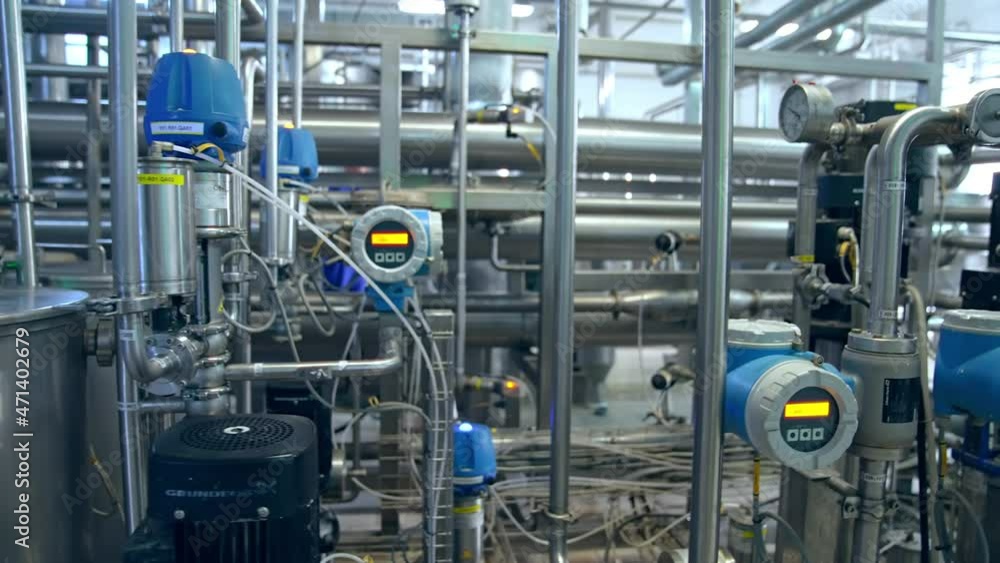 Dairy industry machinery. Technology equipment at dairy farm. Sterile production. Stock video Dairy industry machinery. Technology equipment at dairy farm. Sterile production. Stock video