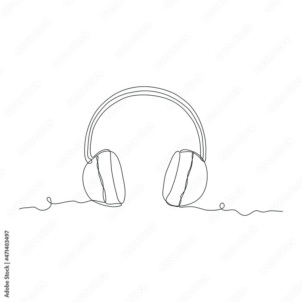 Vector one continuous line illustration of earphones. Isolated on white. Vector one continuous line illustration of earphones. Isolated on white.