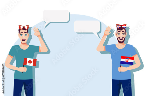 The concept of international communication, sports, education, business between Canada and Croatia. Men with Canadian and Croatian flags. Vector illustration.