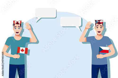 Men with Canadian and Czech flags. Background for text. Communication between native speakers of Canada and Czech. Vector illustration.
