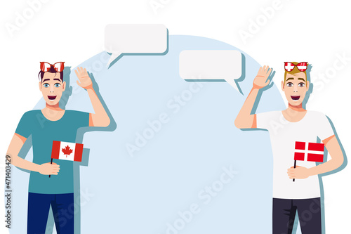 Men with Canadian and Danish flags. Background for the text. Communication between native speakers of the language. Vector illustration.