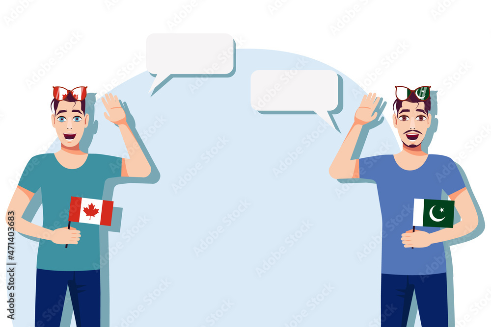 The concept of international communication, sports, education, business between Canada and Pakistan. Men with Canadian and Pakistani flags. Vector illustration. The concept of international communication, sports, education, business between Canada and Pakistan. Men with Canadian and Pakistani flags. Vector illustration.