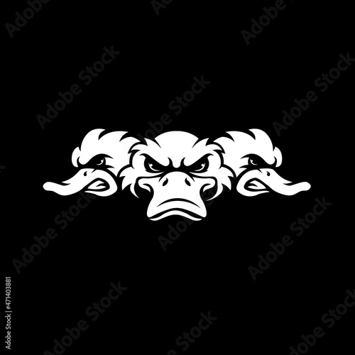Duck mascot logo silhouette version. three duck logo in sport style, mascot logo illustration design vector