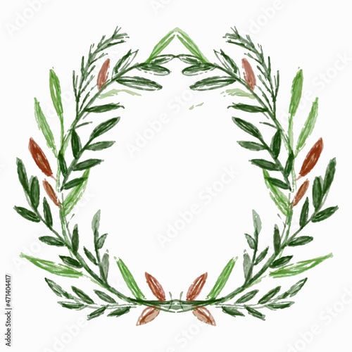 Fototapeta Naklejka Na Ścianę i Meble -  Illustration watercolor christmas wreath. green botanical branch
