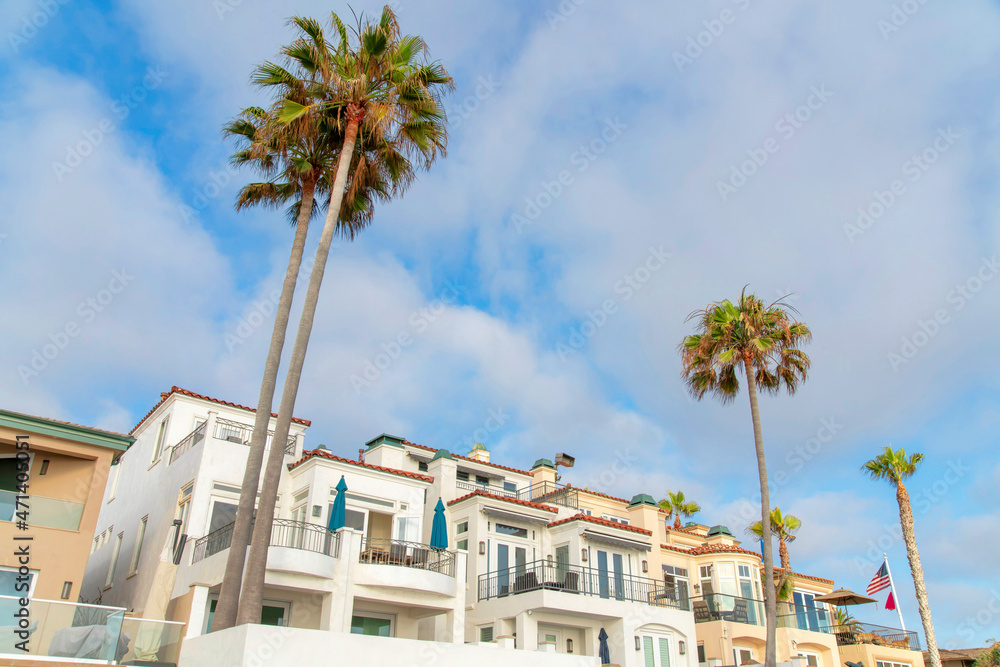 Low angle view of mediterranean style building residences at La Jolla, California