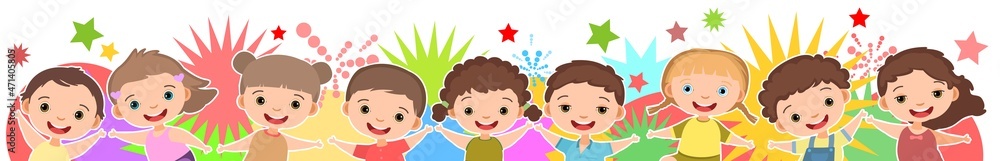 Children dance joy. Happy childhood. Little boys and girls. Kid is jumping for joy at the party. Cute kid. Cartoon style. Isolated on white background. Vector Children dance joy. Happy childhood. Little boys and girls. Kid is jumping for joy at the party. Cute kid. Cartoon style. Isolated on white background. Vector