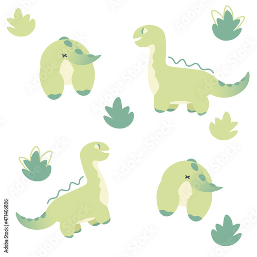 Flat illustration  pattern for baby bedding  wrapping paper  for background. Dinosaurs on a white background.
