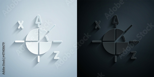 Paper cut Trigonometric circle icon isolated on grey and black background. Paper art style. Vector