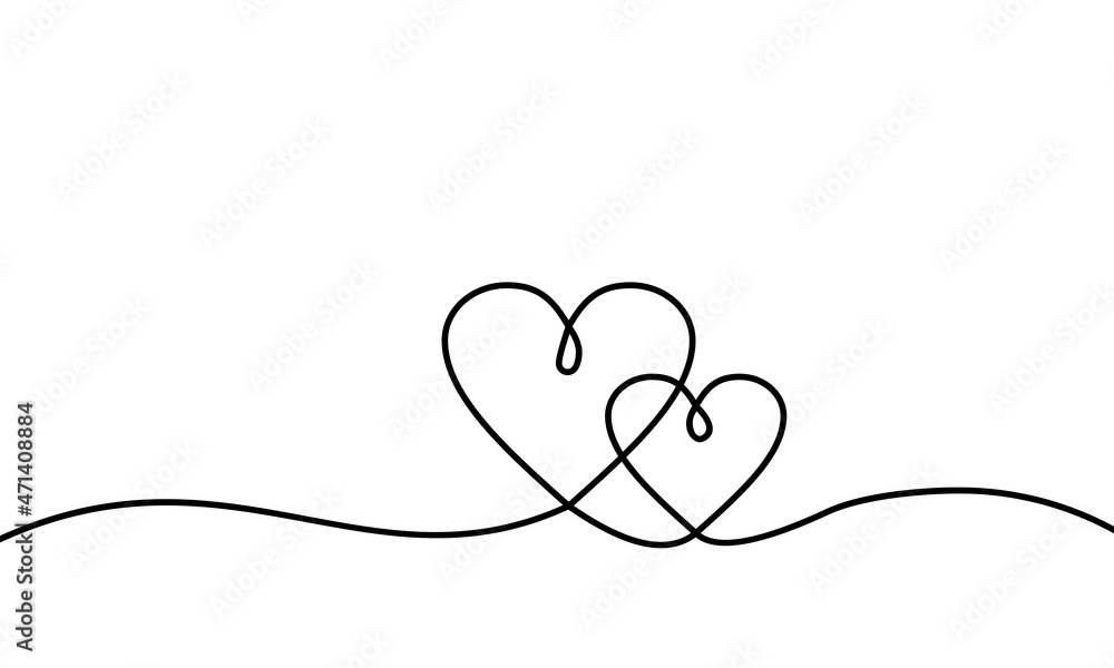 One continuous line drawing of love sign with two hearts embracing minimalist design