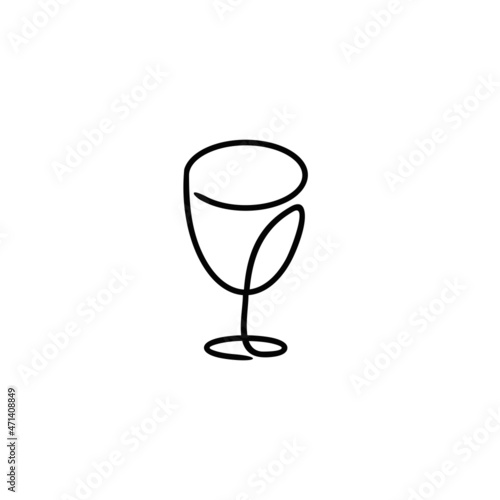 icon with wine glass. One line drawing style.