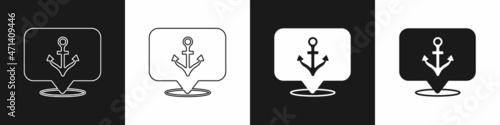 Set Anchor icon isolated on black and white background. Vector
