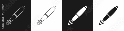 Set Fountain pen nib icon isolated on black and white background. Pen tool sign. Vector