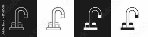 Set Water tap icon isolated on black and white background. Vector